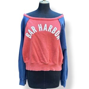 Free People Pullover Sweatshirt Size Medium Wide Neck Bar Harbor Blue Orange